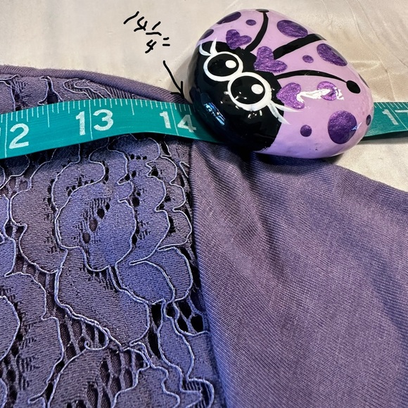 Lediosto Pleated Purple Knit Lace Top Short Sleeve Scoop Neck Size Medium - Picture 14 of 15